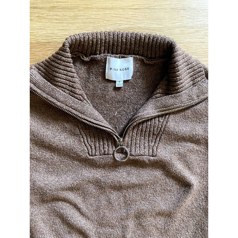 Cropped Brown Half Zip Sweater Vest - Size Small - Picture 2 of 4